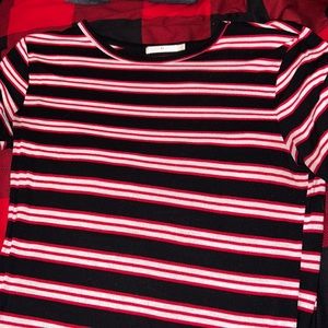 loose fitted black, red and white striped shirt